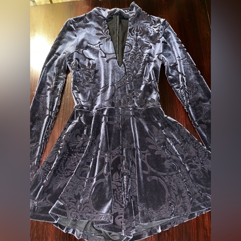 Long Sleeve Velvet Velour Romper Jumpsuit in Black | Party Romper